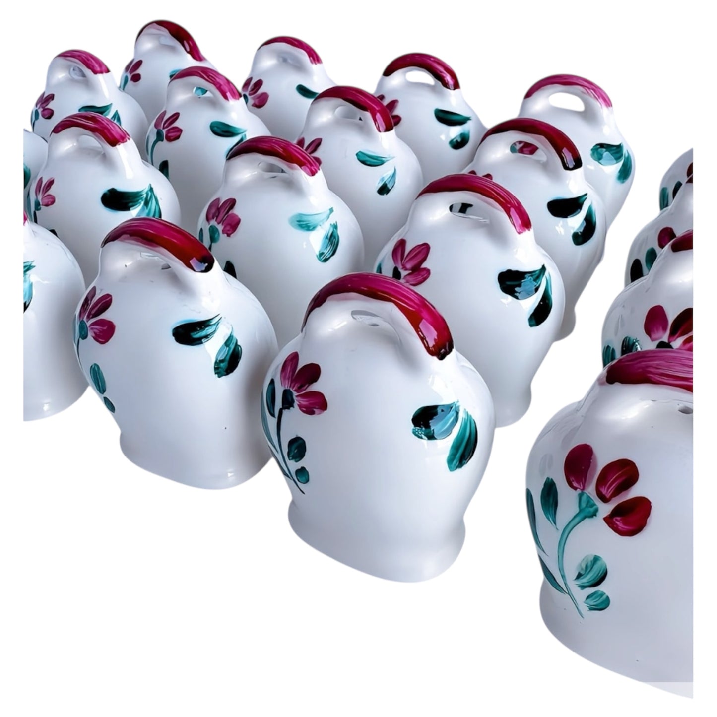 Campanelle artigianali in ceramica con disegno a tulipani – idea bomboniera elegante e floreale