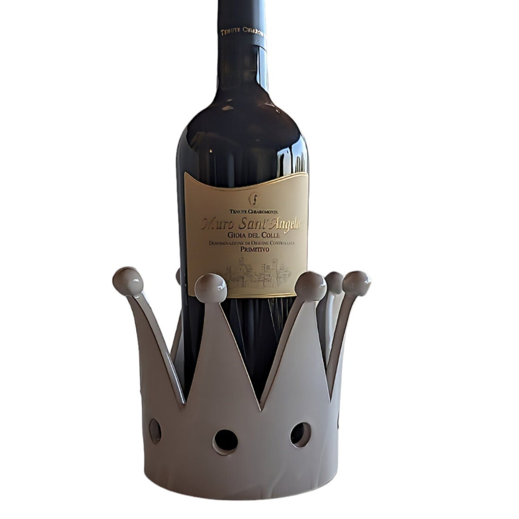 Corona artigianale in ceramica decorata, versatile come porta bottiglia, porta candela o originale porta caramelle e confetti. Ideale come elegante bomboniera per ogni occasione.