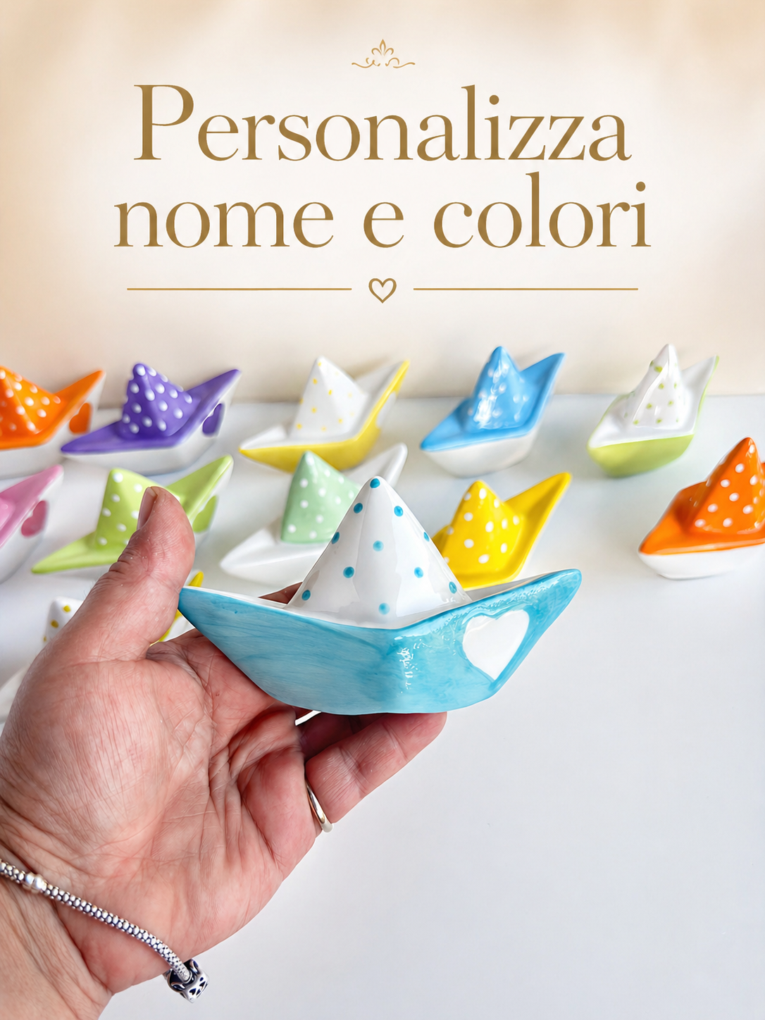     Barchetta decorativa in ceramica per bomboniere
