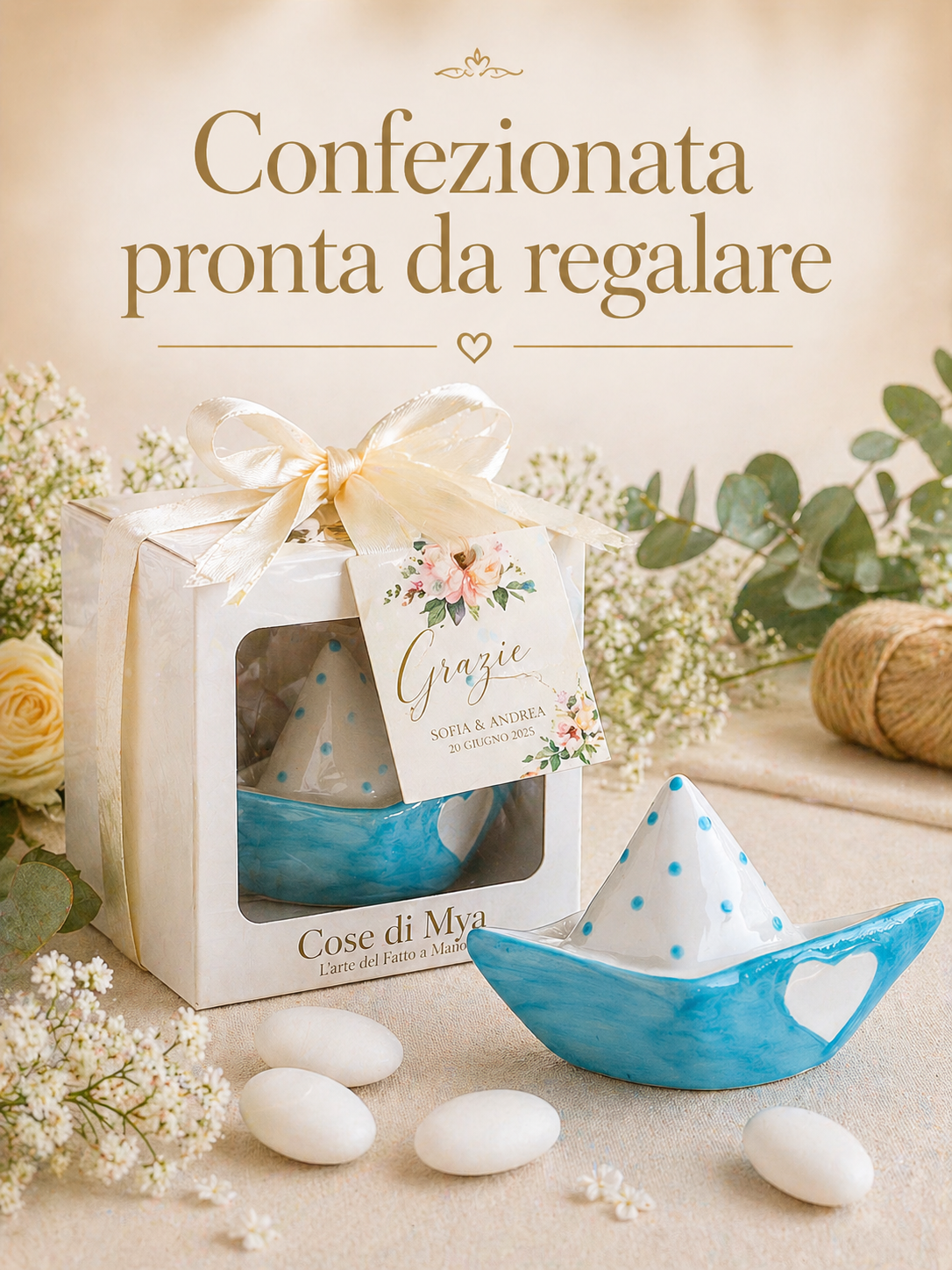     Barchetta in ceramica ideale per matrimonio o evento