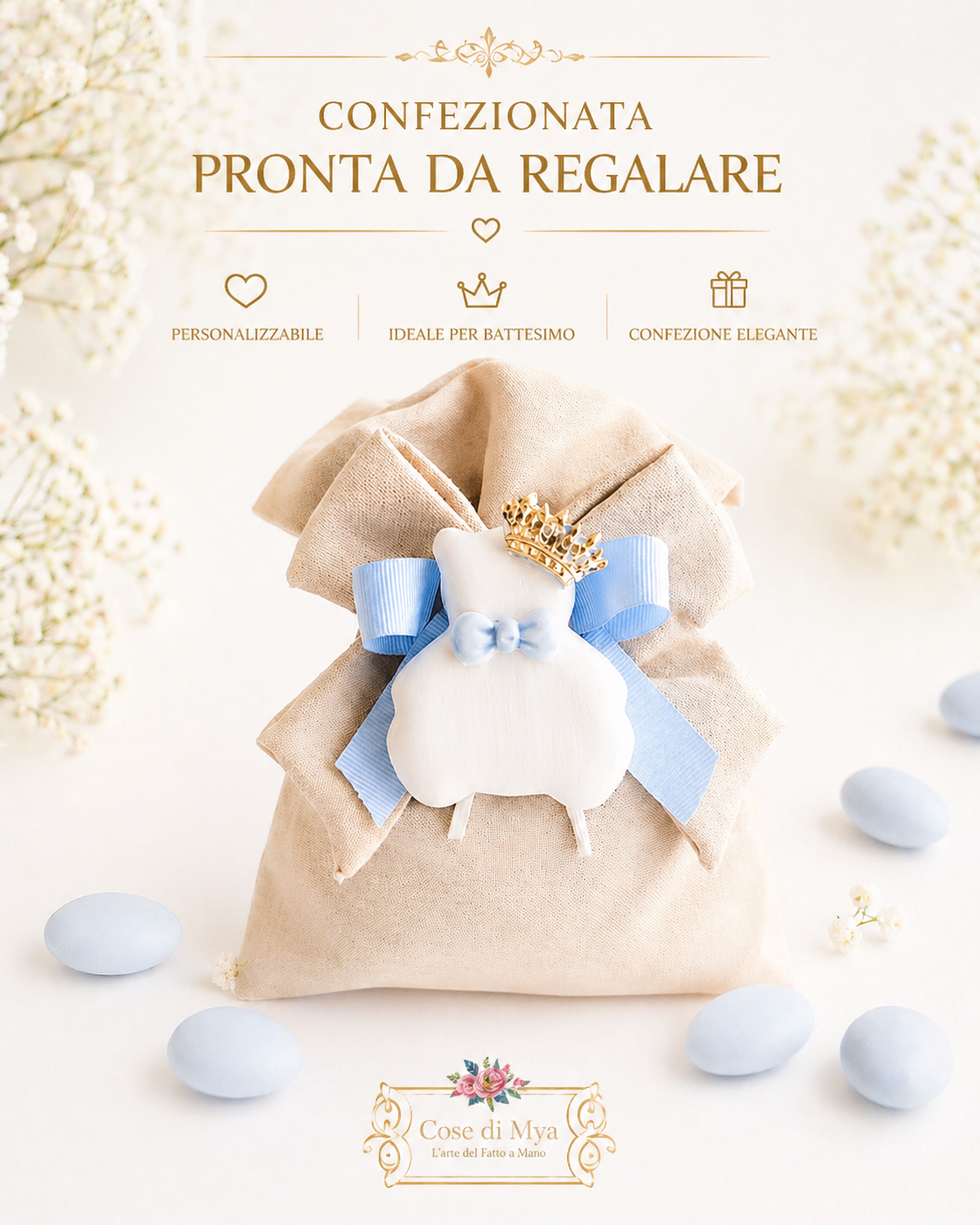     Dettaglio orsetto in ceramica con fiocco azzurro