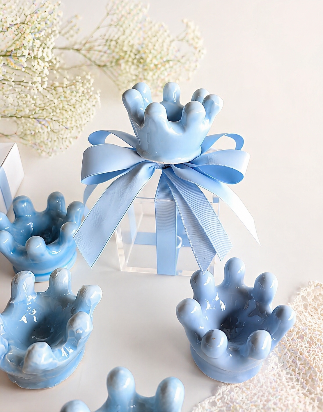 Bomboniera coroncina in ceramica per battesimo nascita – idea elegante bimbo bimba
