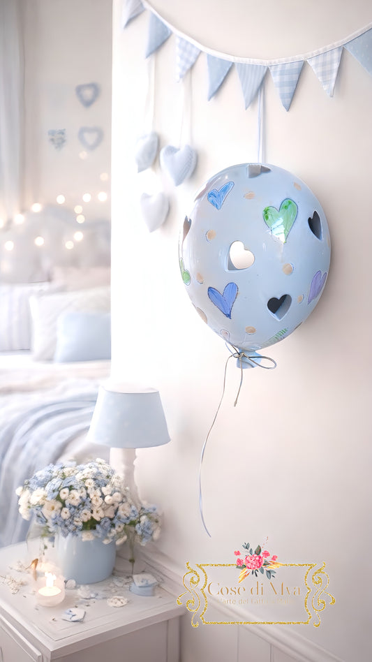 Palloncino in ceramica dipinto a mano – Bomboniera nascita e battesimo